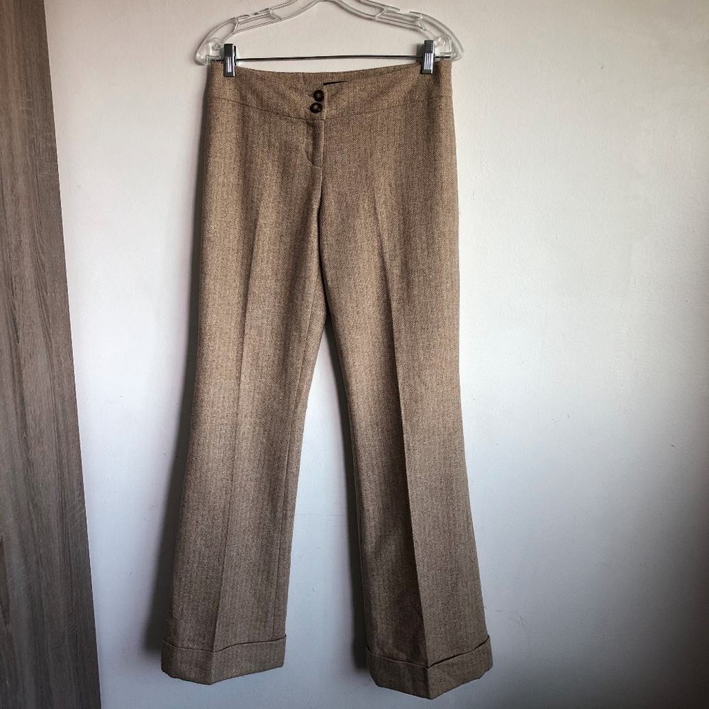 bebe Camel Gold Herringbone Wide Leg Wool Pants 4